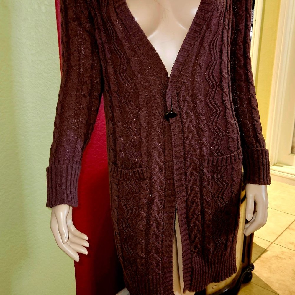 Women's Long Sleeve Cable Knit Long Cardigan for Fall/Winter Chunky Open Front M